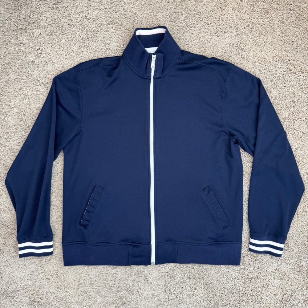 Eddie Bauer Track Jacket Mens L Full‎ Zip Navy Blue White Stripe Lightweight Top - Picture 9 of 10